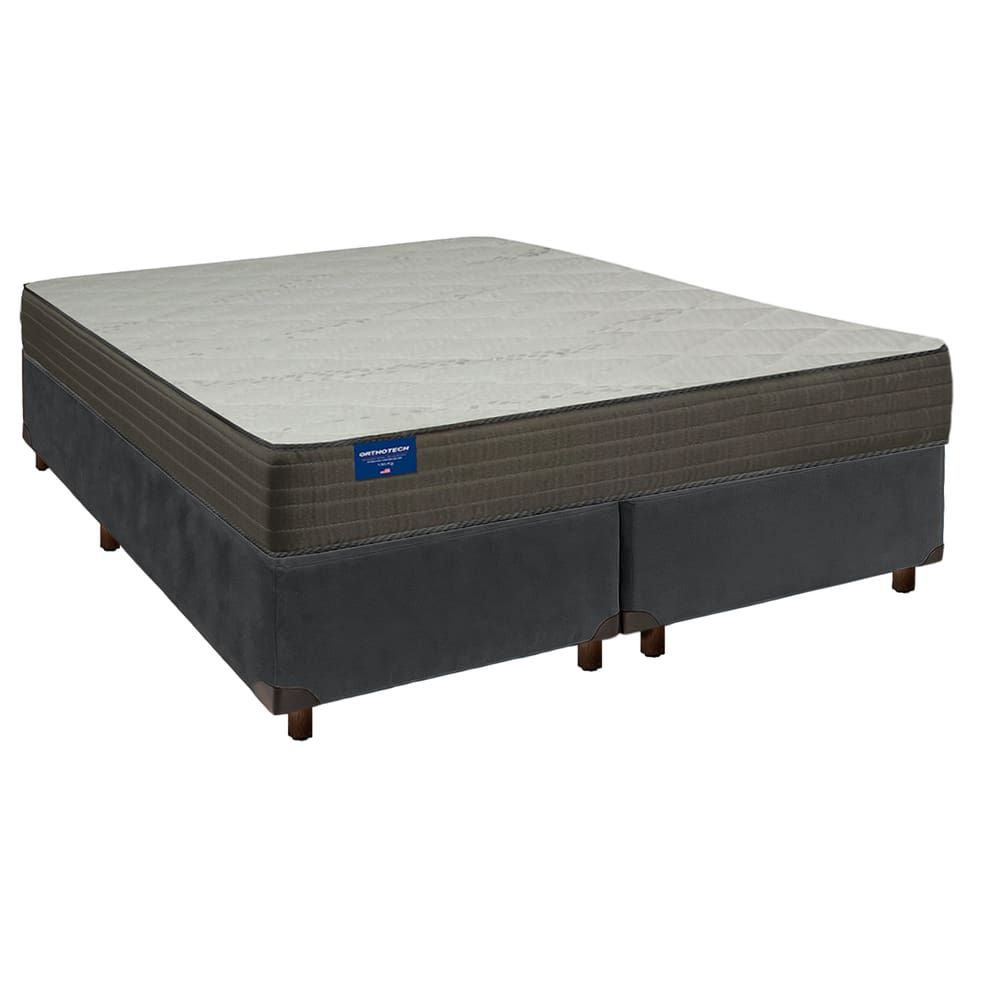 Cama Box Cinza Queen + Colchão D33 Orthotech Inducol