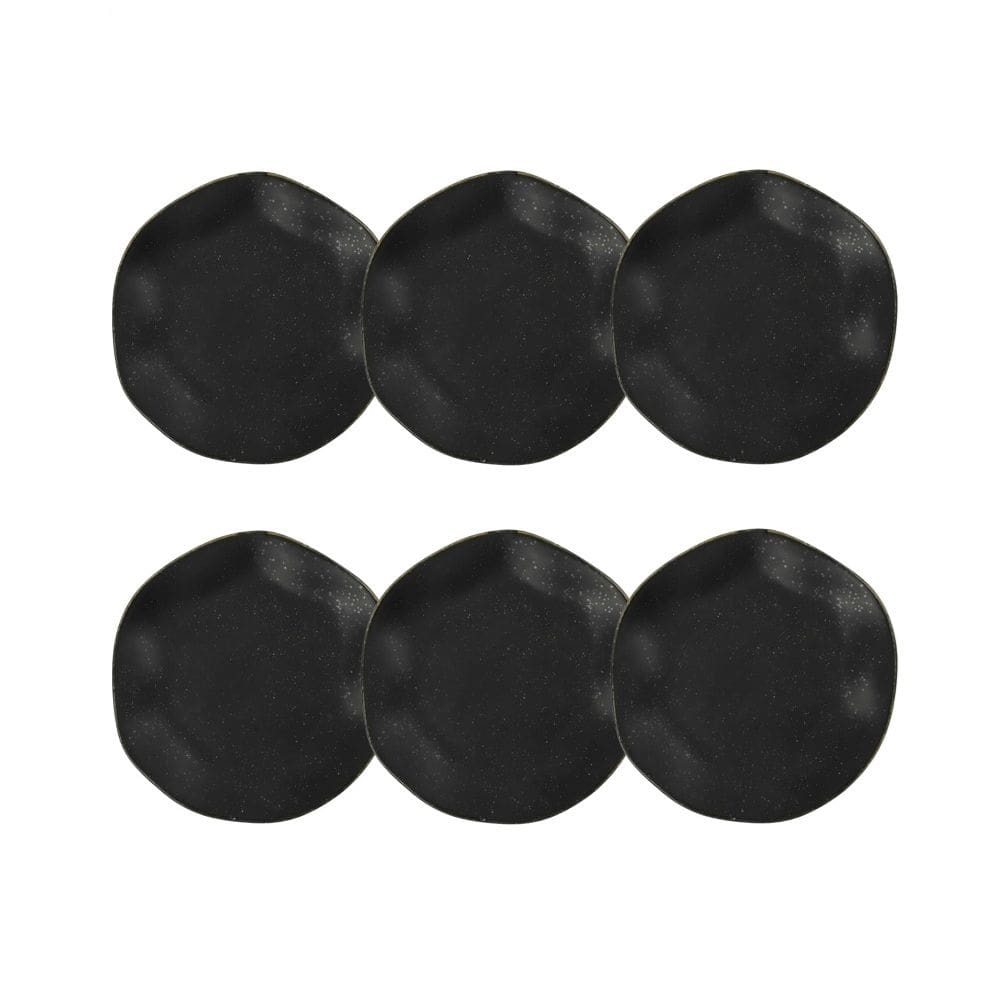 Cj 6 Pratos para Sobremesa de Porcelana Orgânico Ryo Volcano Preto Fosco/Ocre 21,5cm Oxford