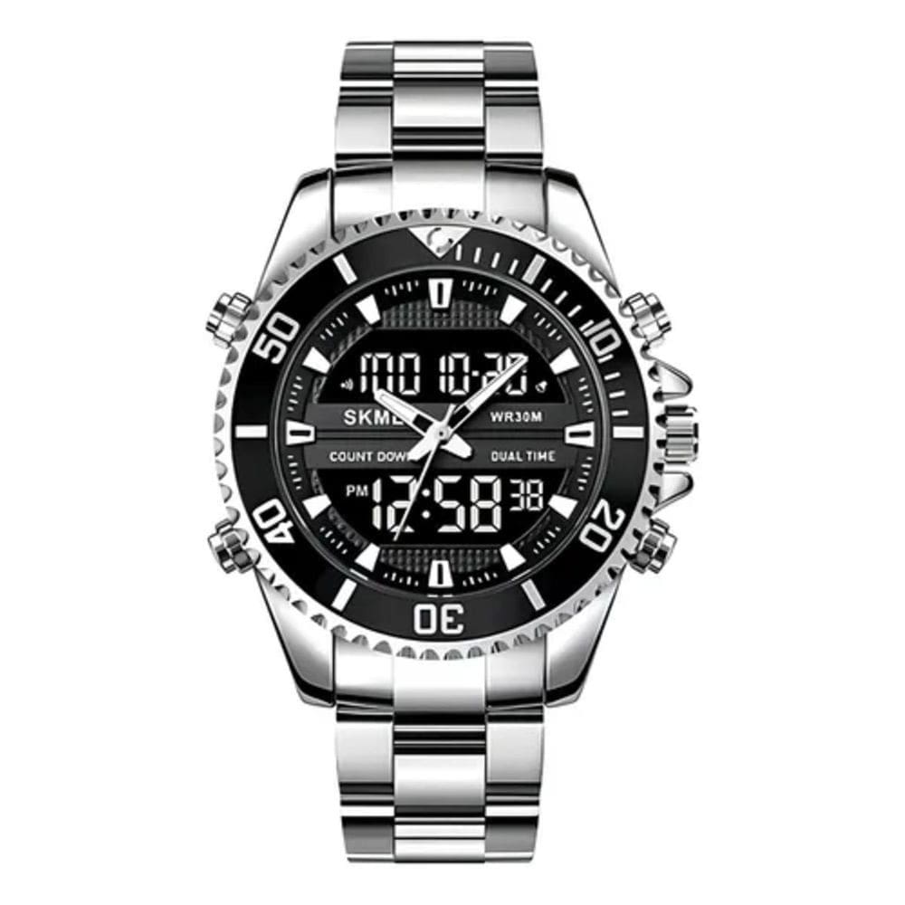 Relógio Masculino Skmei 1850Sibk Prata E Preto À Prova Dágua