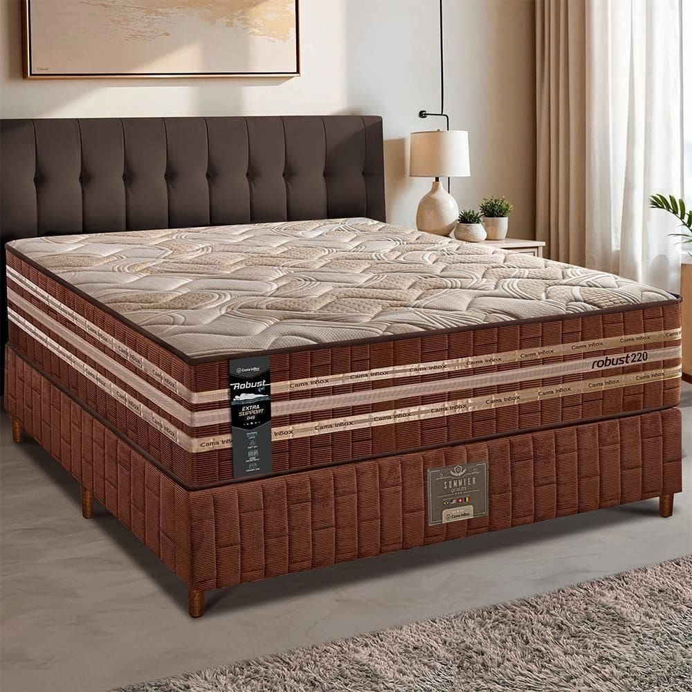 Cama Box Casal Colchão + Box 138x188x76 Com Espuma Látex Robust Gel 220 Caramelo Cama Inbox