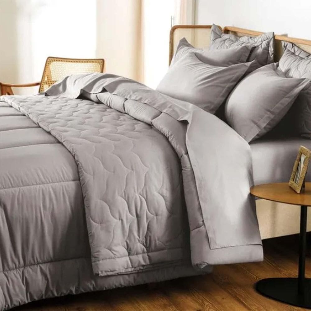 Jogo Cama Queen 200 Fios Tom 100% Algodão Cinza Karsten