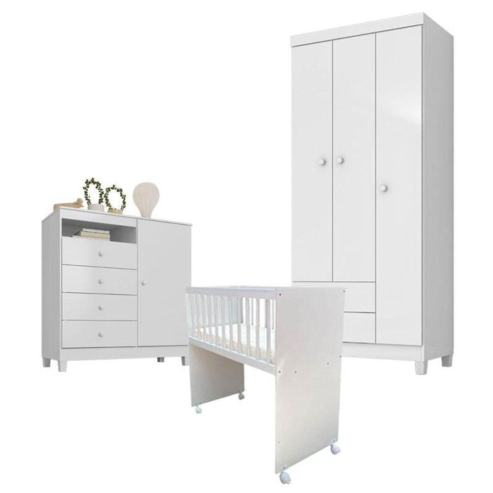 Quarto Bebê 3 Portas Ternura Baby E Mini Berço Moisés Alegria Com Colchão - Incorplac