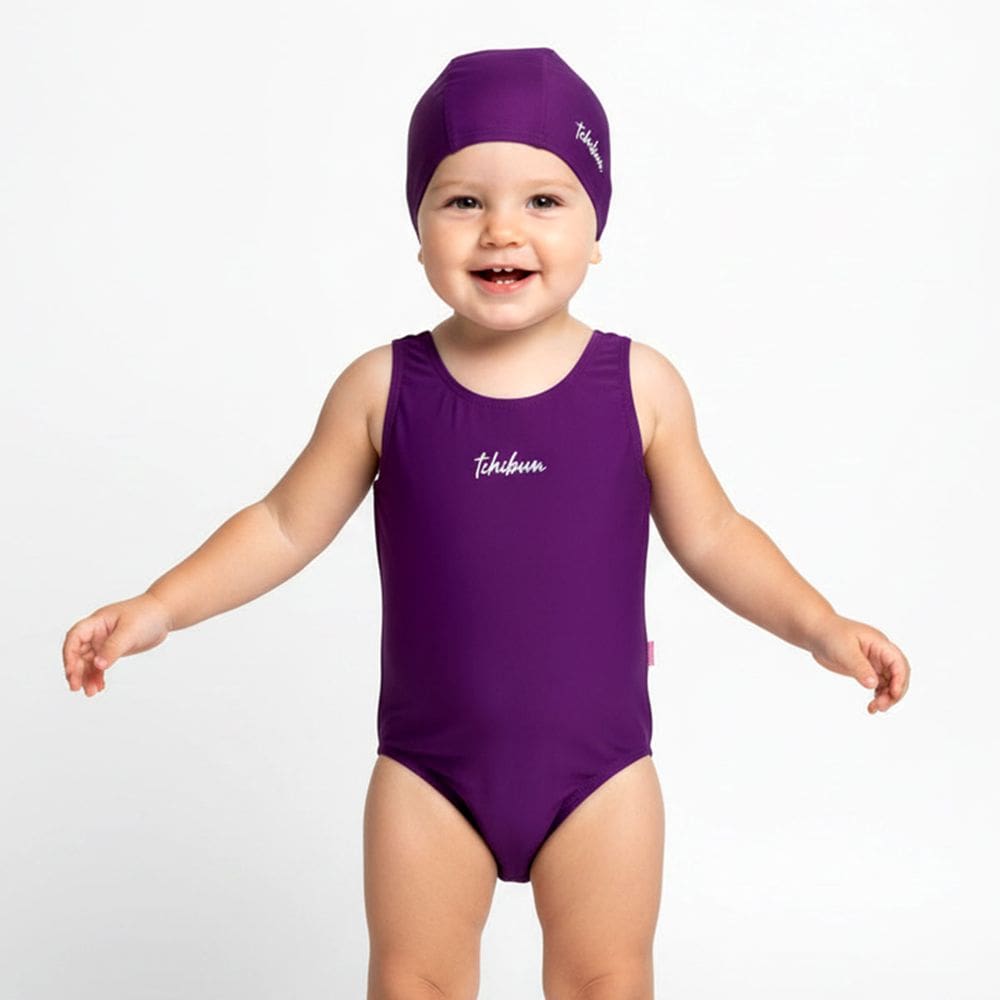 Maiô Natação Infantil com Touca Proteção UV50+ Roxo Purple Kamylus