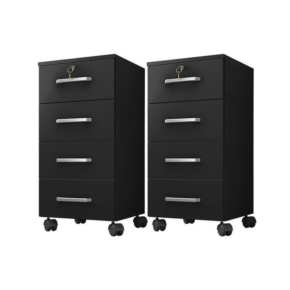 Kit 2 Gaveteiros Para Escritório Gávea Com Chave Preto Fosco - Móveis Leão