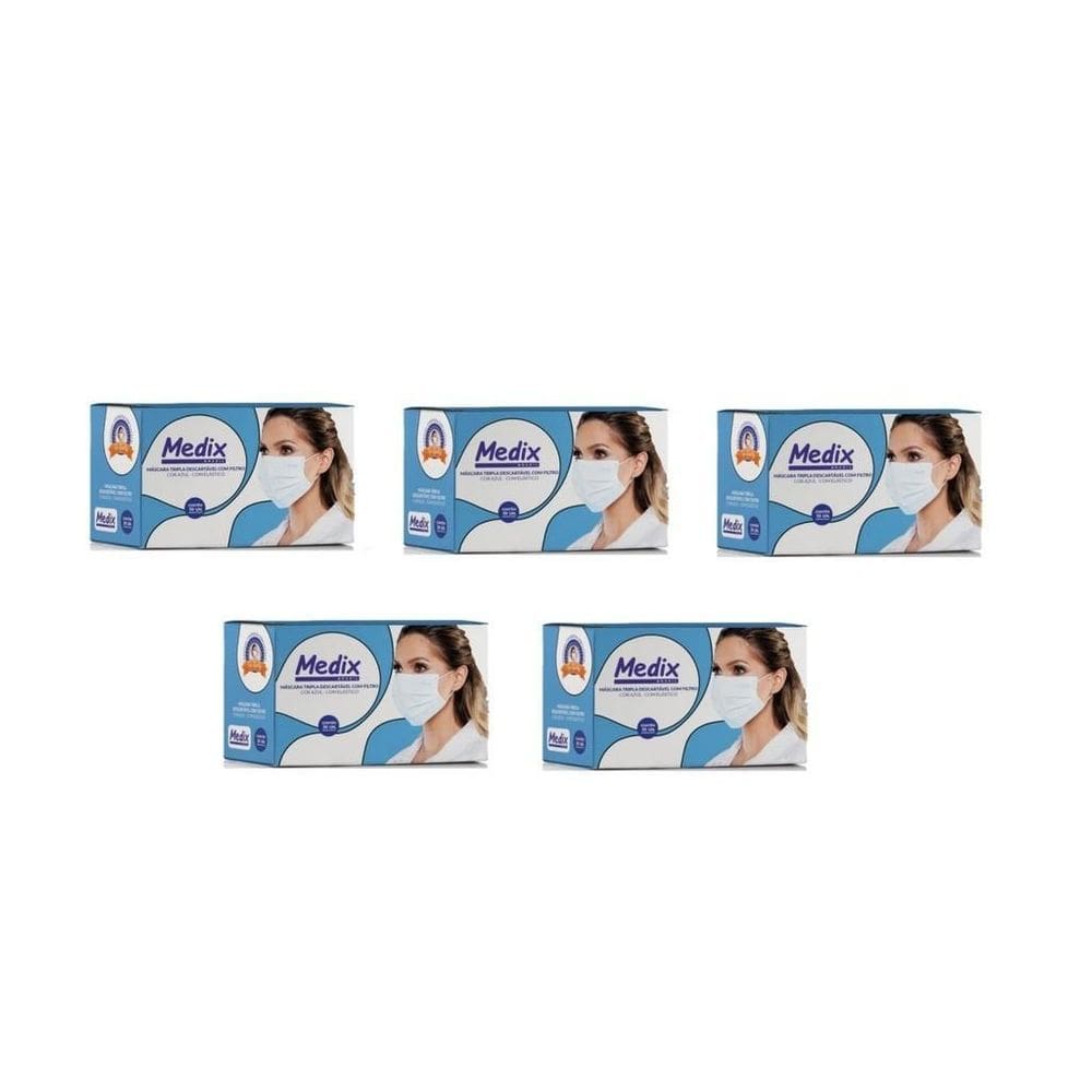 Kit 250 Máscara Cirúrgica Descartável Tripla Medix - Azul