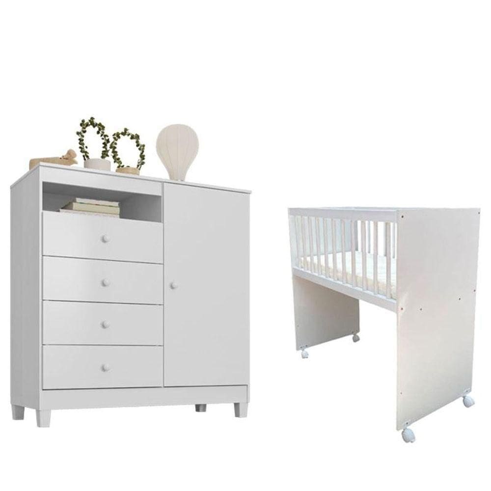 Mini Berço Moisés Alegria Com Colchão E Cômoda Infantil Ternura Baby Branco - Incorplac