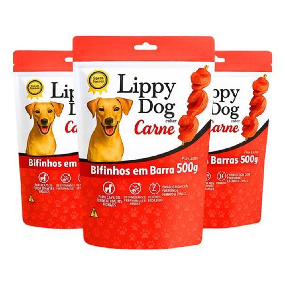 Kit 3 Bifinho Carne 500G Petisco Snack Cães Premium Pet Dog