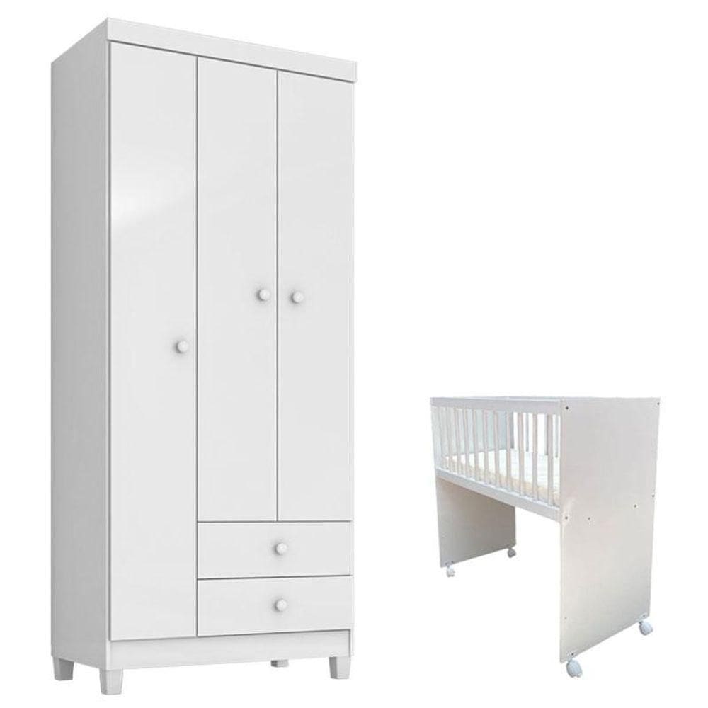 Mini Berço Moisés Alegria Com Colchão E Guarda Roupa 3 Portas Ternura Baby Branco - Incorplac