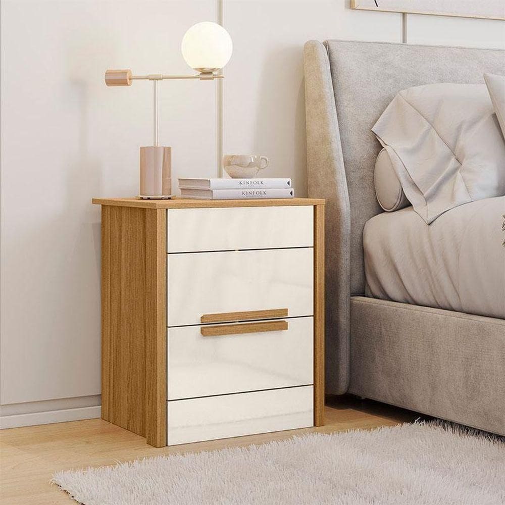 Mesa De Cabeceira Ambiente Dhara Freijó Off White - Moval