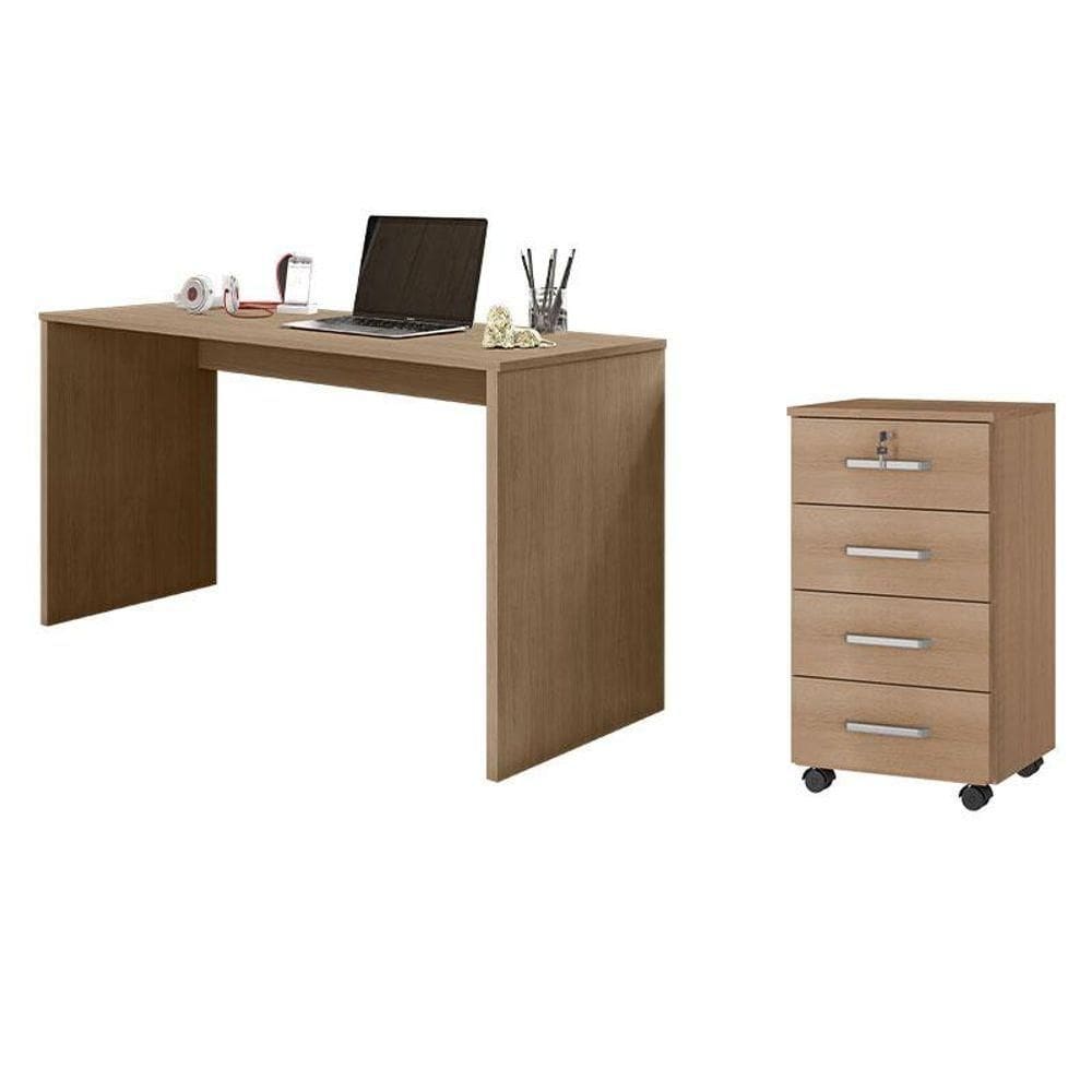 Mesa Para E Gaveteiro Gávea Com Chave 4 Gavetas Freijó Fosco - Móveis Leão