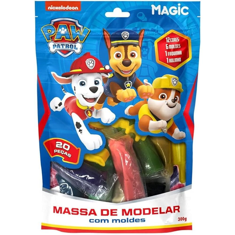 Massa de Modelar 300g com 12 Cores e 2 Acessorios - Chase e a Patrulha Canina