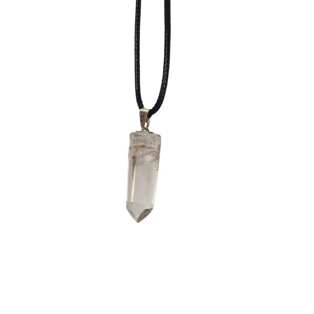 Colar Cordão Com Pingente Pedra Quartzo Cristal