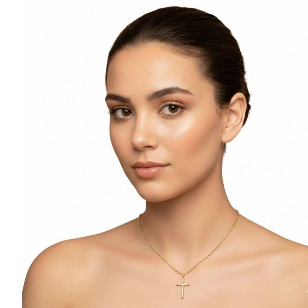 Bijuteria Colar Folheado 18k Crucifixo Corrente 45 Cm Feminino