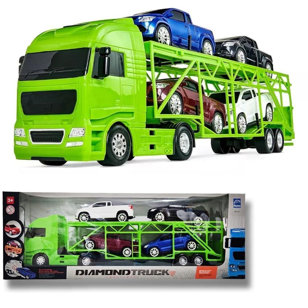 Caminhão Cegonheira Diamond Truck C- 4 Pick Ups Grande 66cm Verde