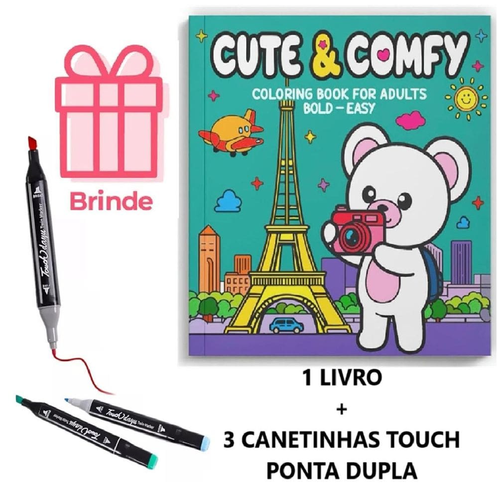 Livro Colorir Cute&Comfy Paris 64 Paginas 3 Canetinhas Touch