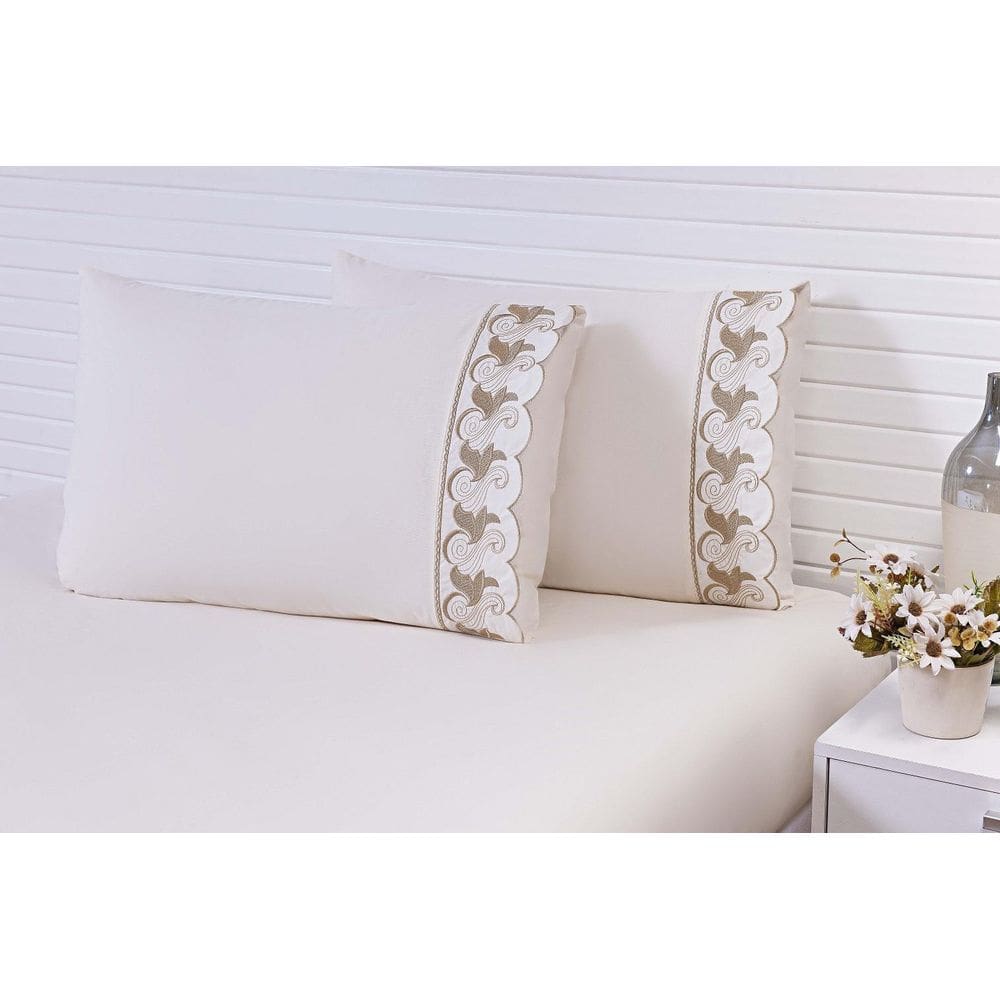 2 Fronhas King 50Cmx90Cm 100% Algodão 200 Fios Bordado Cáqui