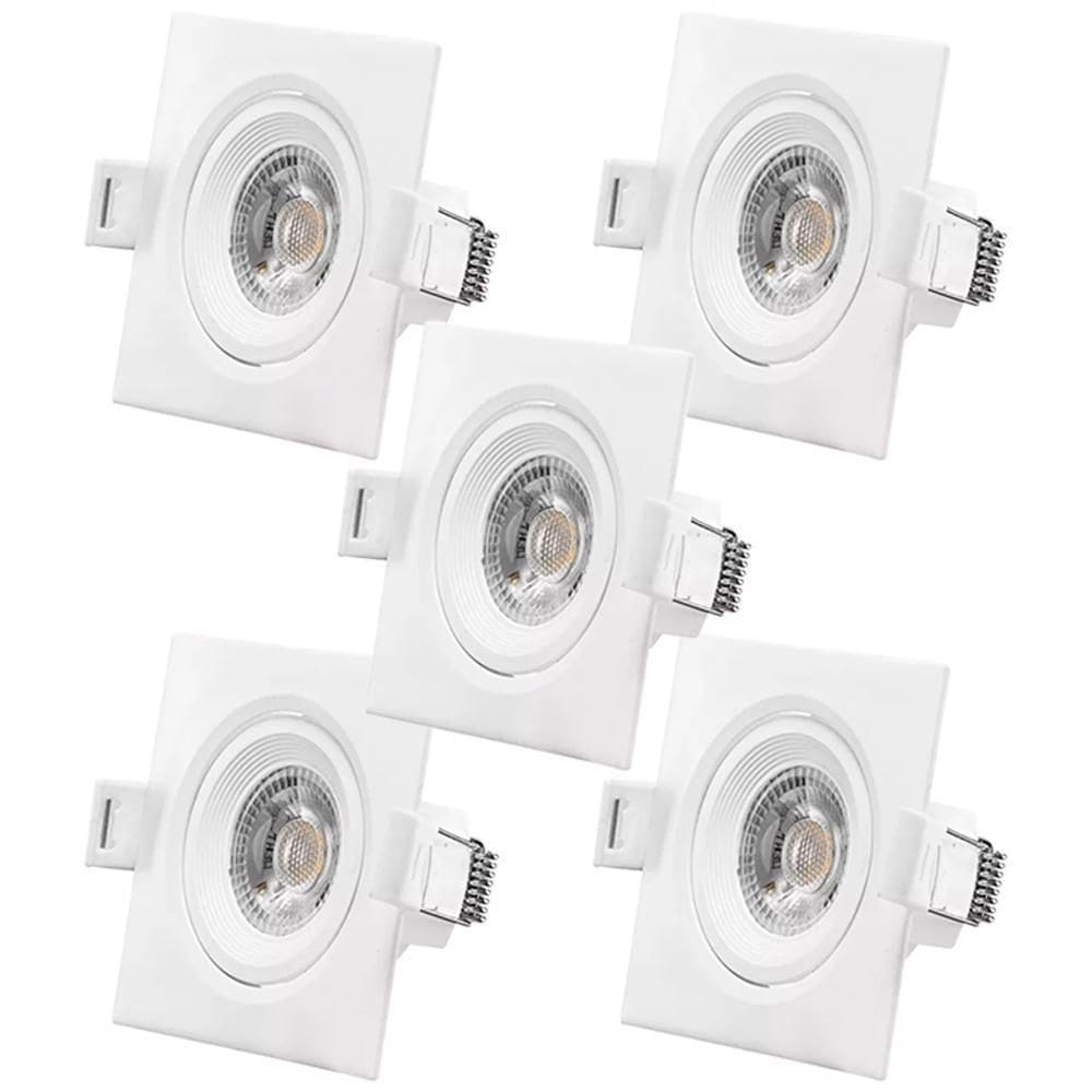Kit 5 Luminária Spot Led Quadrado 7W 6.500K Bivolt Noll Led