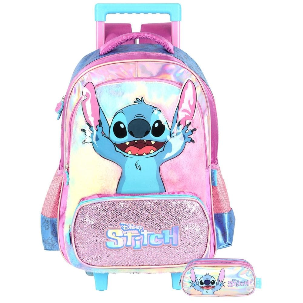 Kit Escolar Lilo Stitch Luxo Mochila Rodas + Estojo Triplo