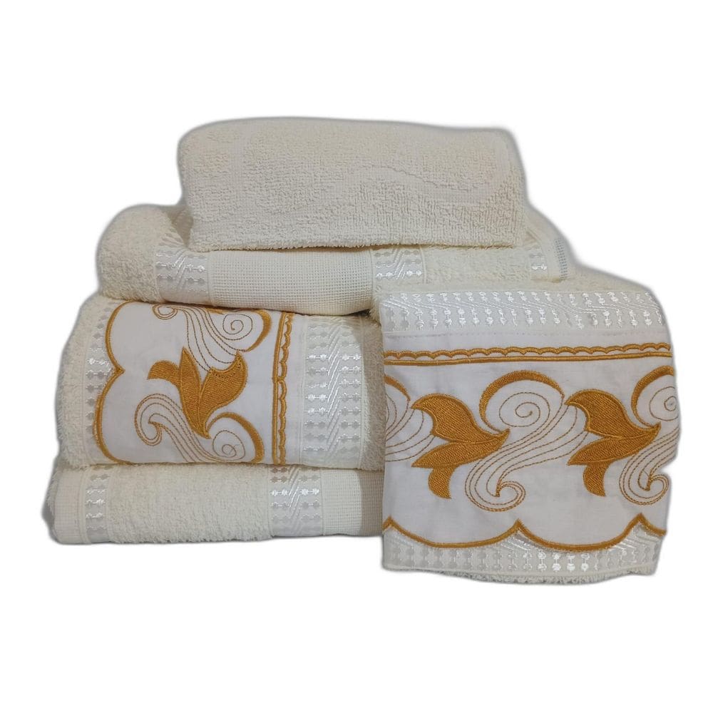 Jogo Toalha Banho Gigante Luxo Nobre 5 Pçs Bordadas Palha