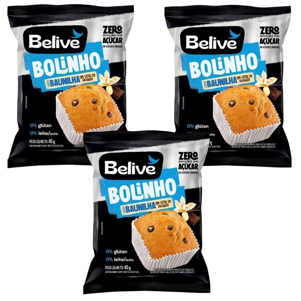 Kit 3 Bolinho Baunilha C Gotas De Chocolate Zero 40G Belive