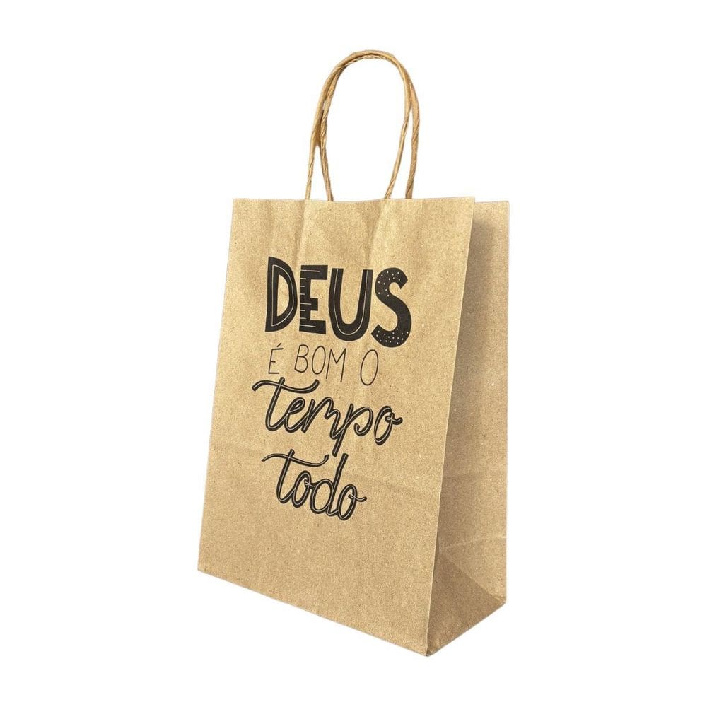 10 Sacola De Papel Kraft Deus É Bom O Tempo Todo 24X10X33Cm