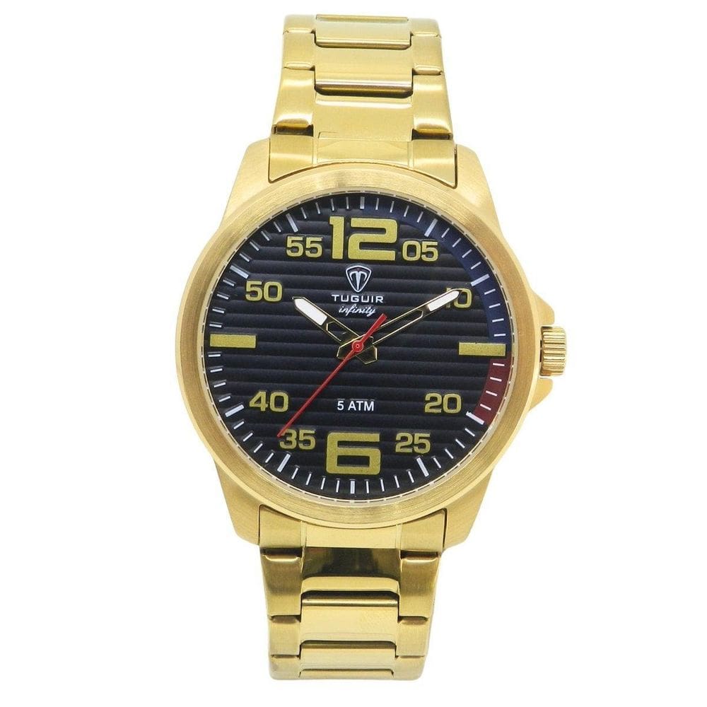 Relógio Masc. De Aço Tuguir . Infinity 9169A Dour. E Pto