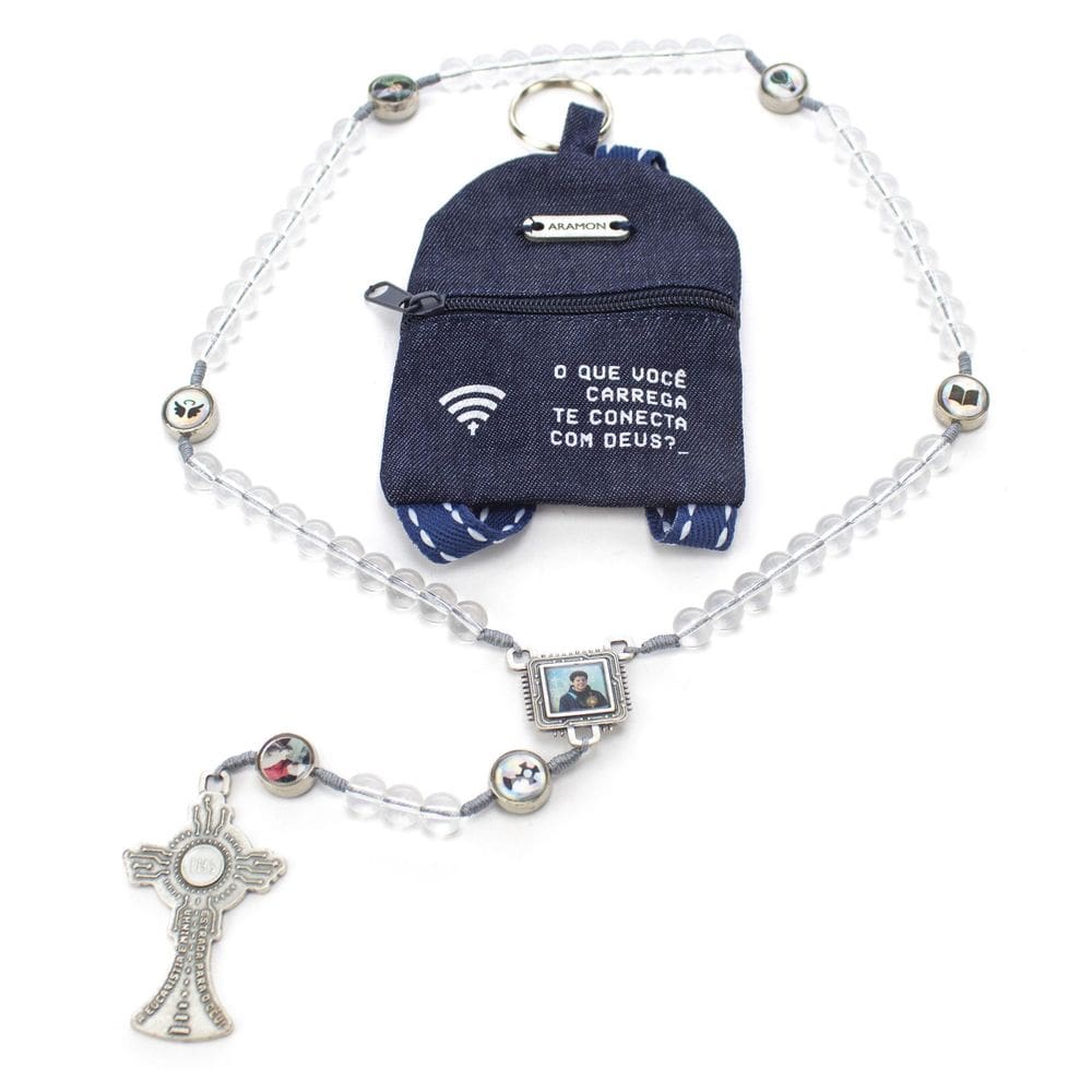 Terço Carlo Acutis Kit De Santidade Com Mochila Cristal 8 Mm