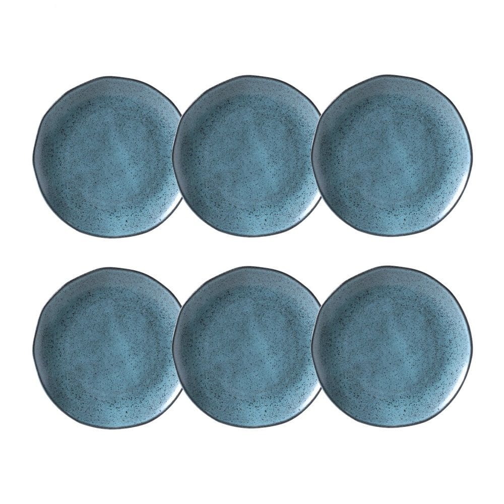 Cj 6 Pratos Rasos de Cerâmica Stoneware Orgânico Geo Petroleum 26,5cm Porto Brasil