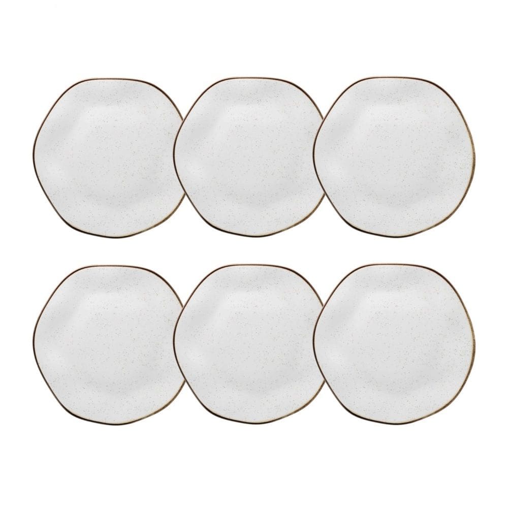 Cj 6 Pratos Rasos de Porcelana Orgânico Ryo Maresia Branco/Marrom 27,5cm Oxford