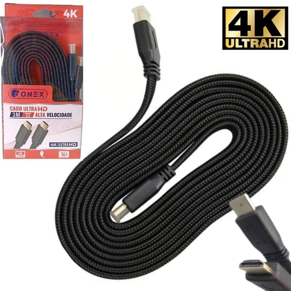 Cabo Hdmi Nylon 3 Metros 4K Entrega Rápida Computador