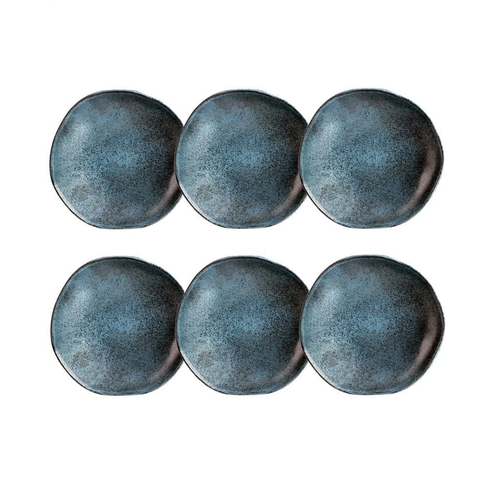 Cj 6 Pratos Fundos de Cerâmica Stoneware Orgânico Geo Petroleum 21cm Porto Brasil