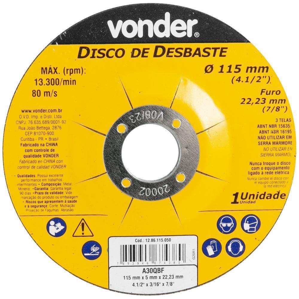 Disco Desbaste 115X5, 0X22, 23 Dbv Vonder