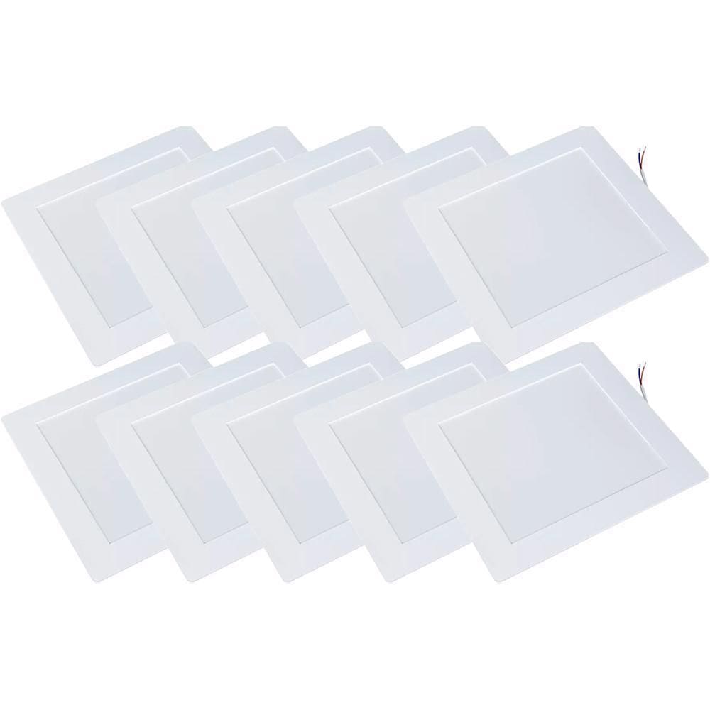 Kit 10 Luminária Plafon Led Quadrado Embutir 24W 4000K Noll