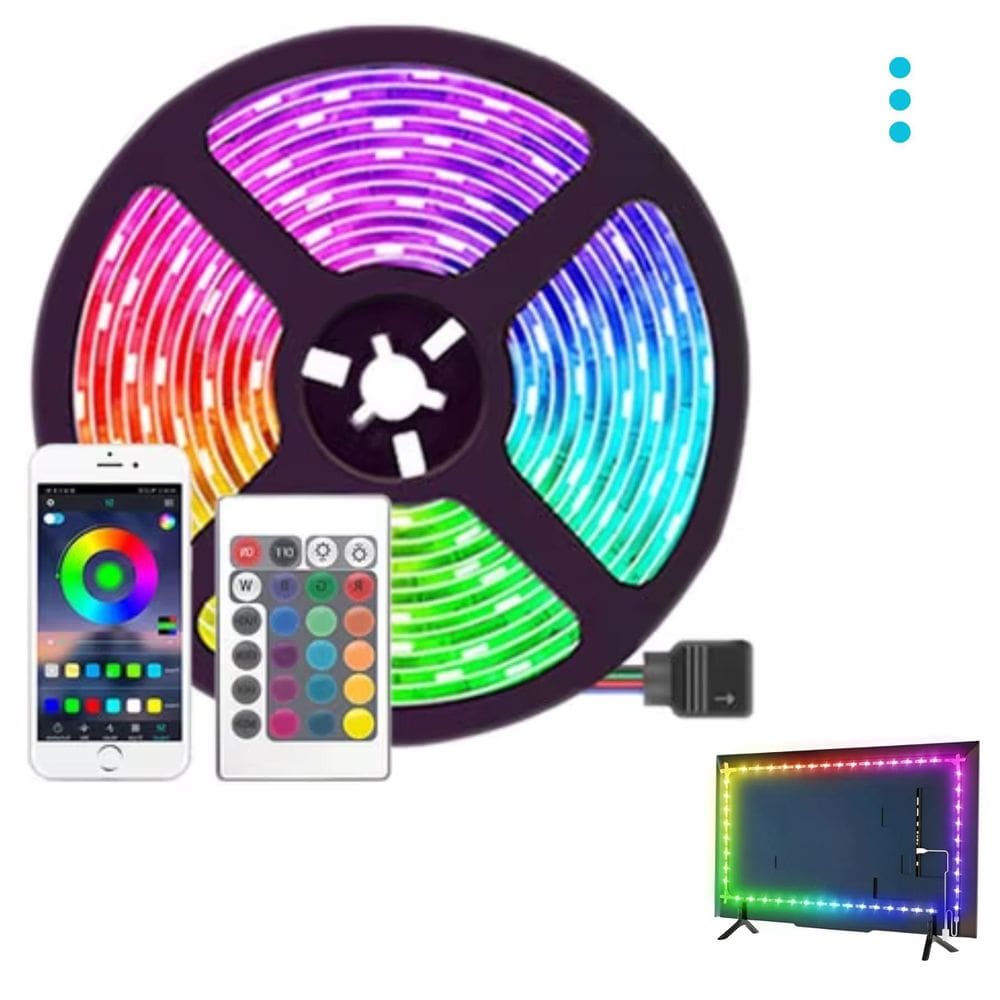 Fita Led Rgb Dupla Face 5M Usb Decoração Cozinha Luz Ambiente Brilho