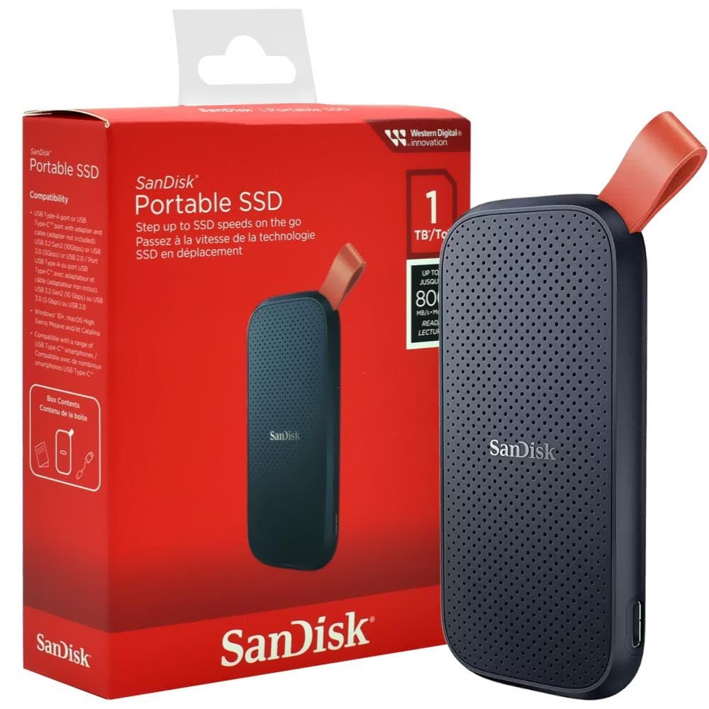 SSD Portátil SanDisk 1TB USB 3.2 Gen2 Leitura 800MB/s Tipo-C Externo - SDSSDE30-1T00-G26