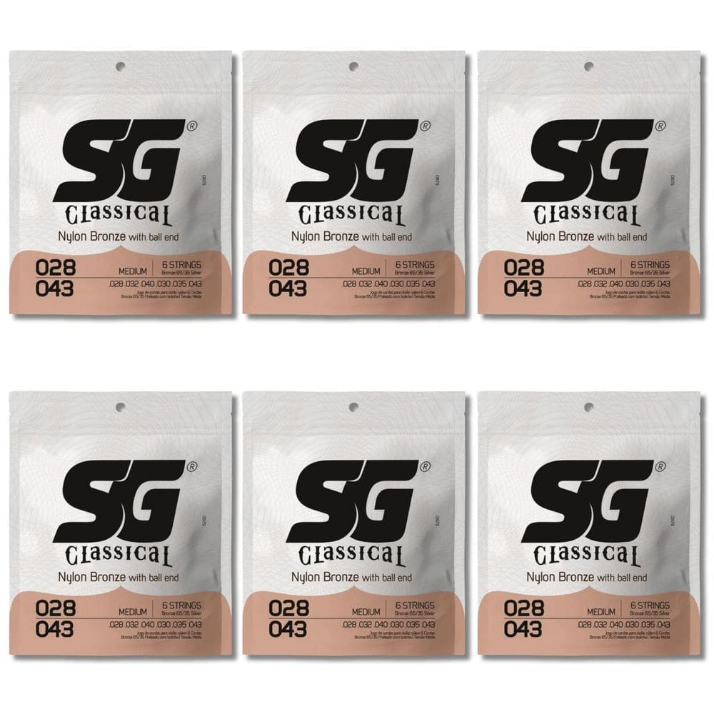 Kit 6 Encordoamento Violão Nylon Sg Tensão Média .028 - .043