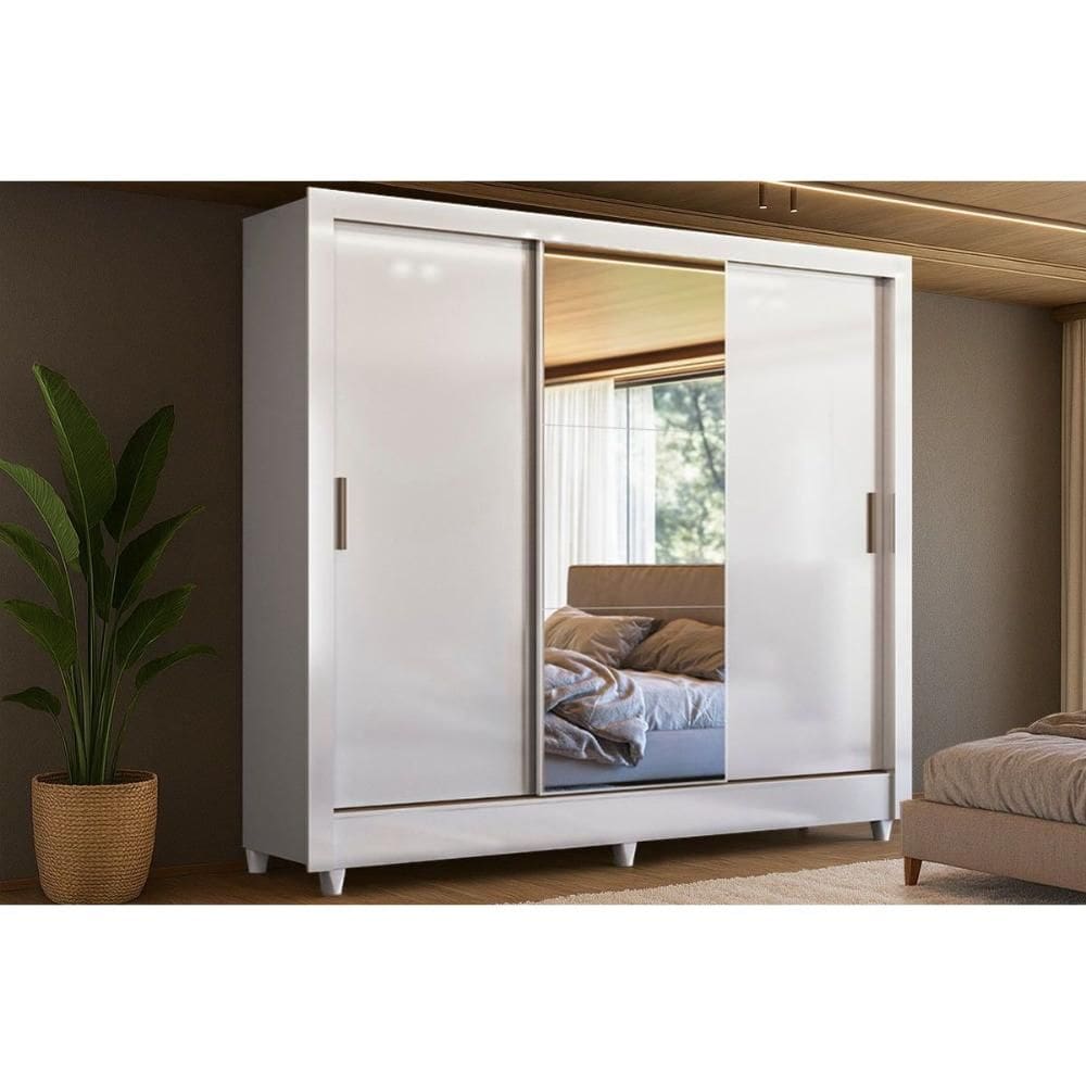 Guarda Roupa Casal Itália 3 Portas de Correr c/ Esp Branco Santos Andirá