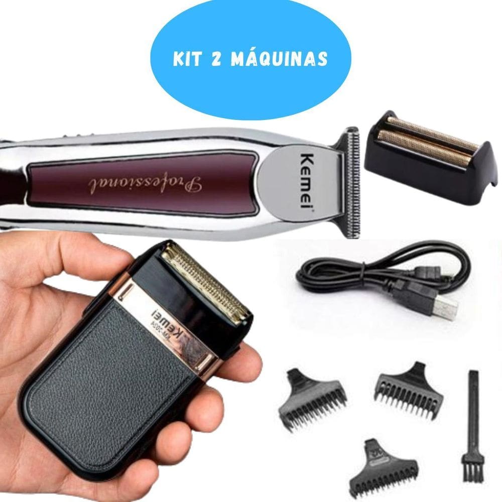 Kit Cuidado Masculino  Kemei 2024 + 9164  Bivolt E Durável