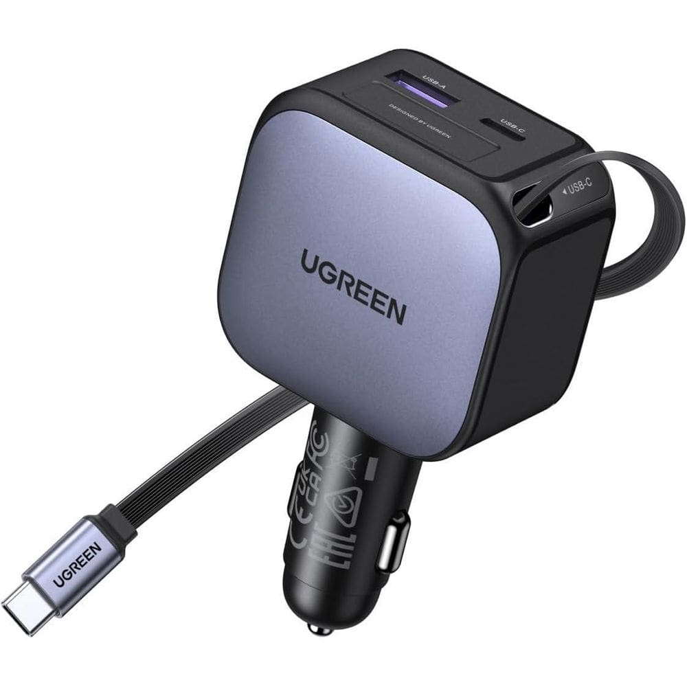 Carregador Retrátil Para Carro 12V-24V Ugreen 90W 3 Em 1