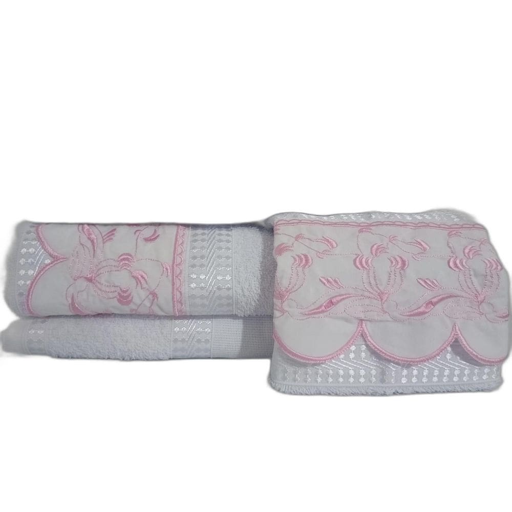 Jogo Toalha Banho Gigante Luxo Nobre 5 Pçs Bordadas Branco