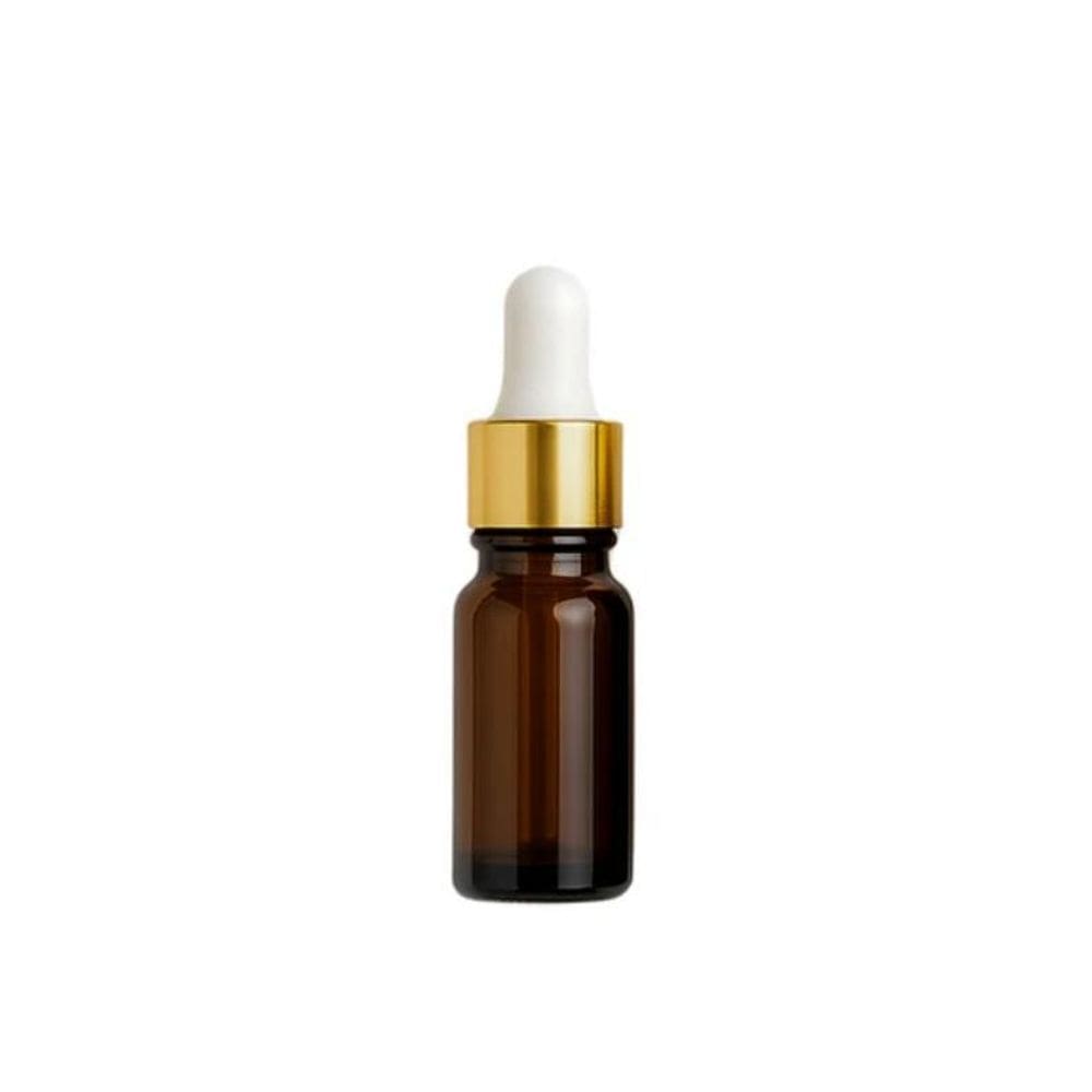 Frasco Vidro Ambar Conta Gotas Dourado 5Ml Luxo Bulbo Branco