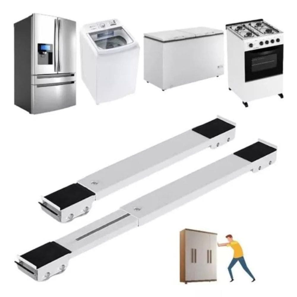 Suporte Universal Rodinhas Moveis Ajustavel Geladeira Fogao Maquina Eletrodomestico Arrasta Limpeza Faxina Casa