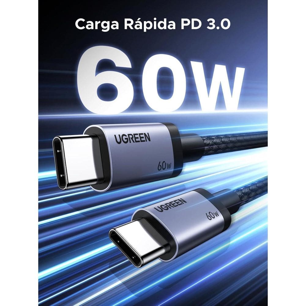 Cabo Usb C 60W 3A/20V Pd Carregamento Rápido E Sincronização