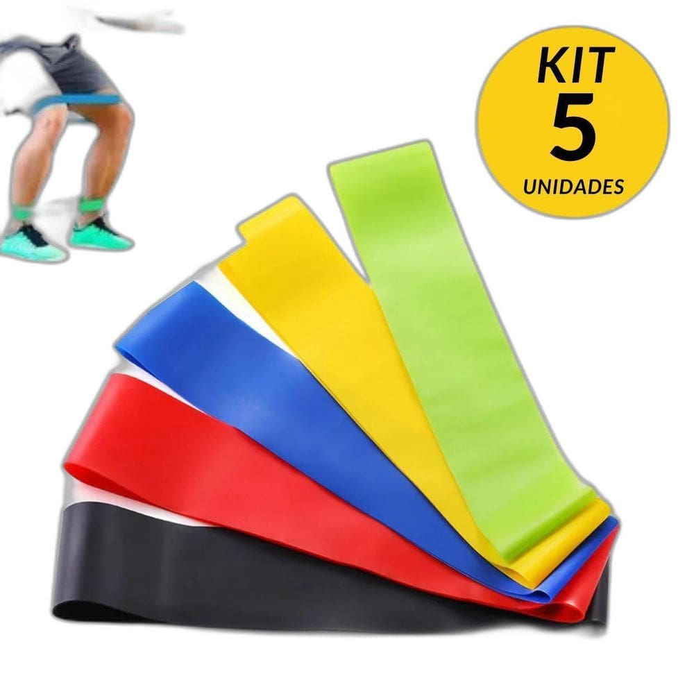 Faixa Elástica Fisioterapia Yoga Alongamento Pilates Kit 5