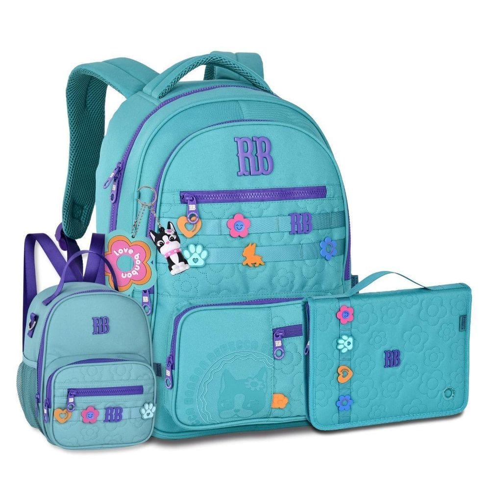 Mochila Lancheira E Estojo Fichário Kit Escola Rebeca Bonbon