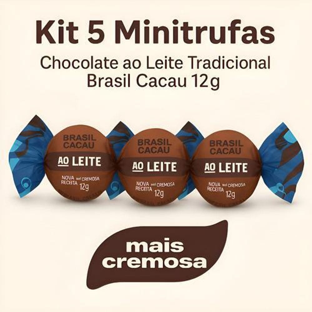 Kit 5 Minitrufas Chocolate Ao Leite Tradicional Brasil Cacau
