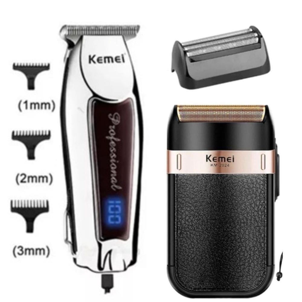 Kit Cuidado Masculino  Kemei 2024 + 9164  Ideal Para Casa