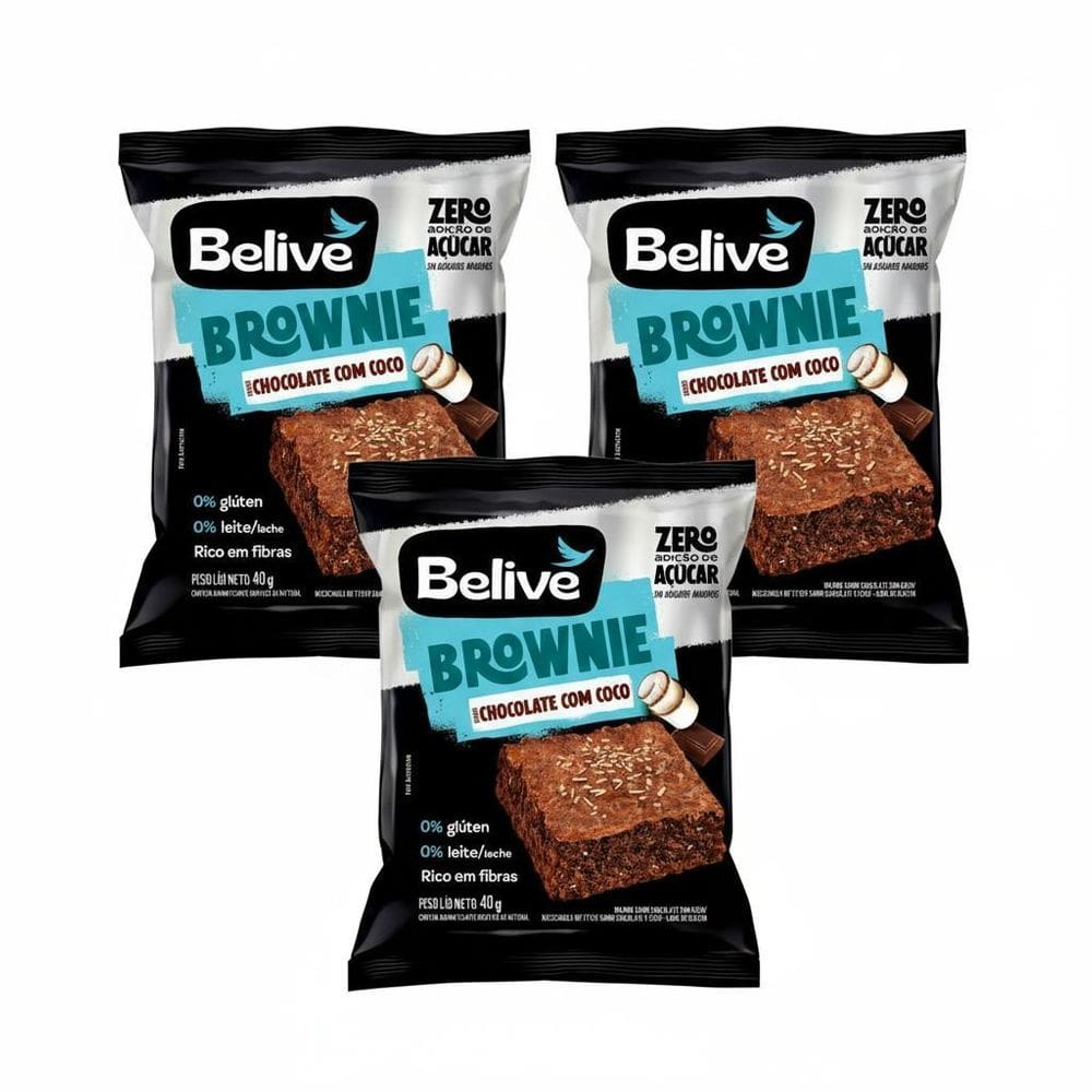 Kit 3 Brownie Sabor Chocolate Com Coco 40G Belive