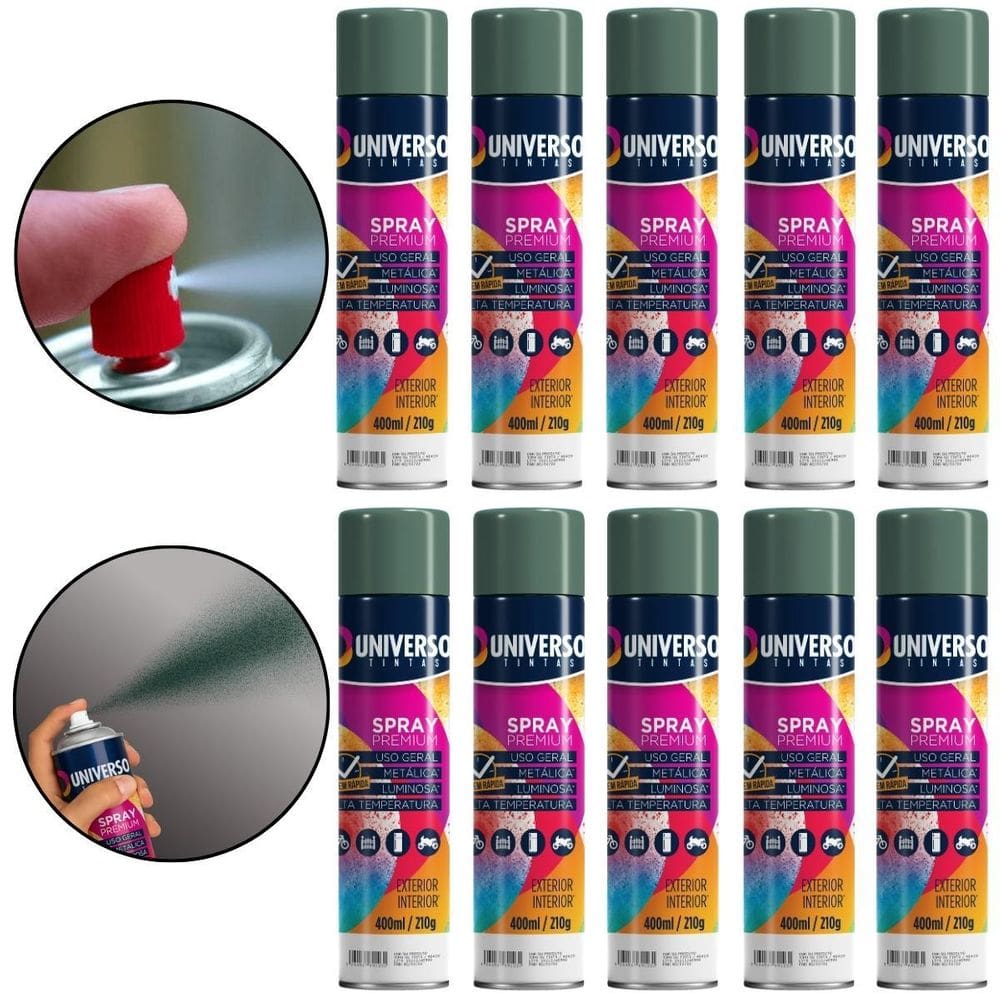 Kit 10 Latas Tinta Spray Verde Escuro 400Ml Uso Geral
