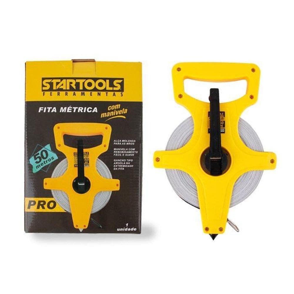 Fita Métrica Com Manivela E Alça 50 Metros - Amarela